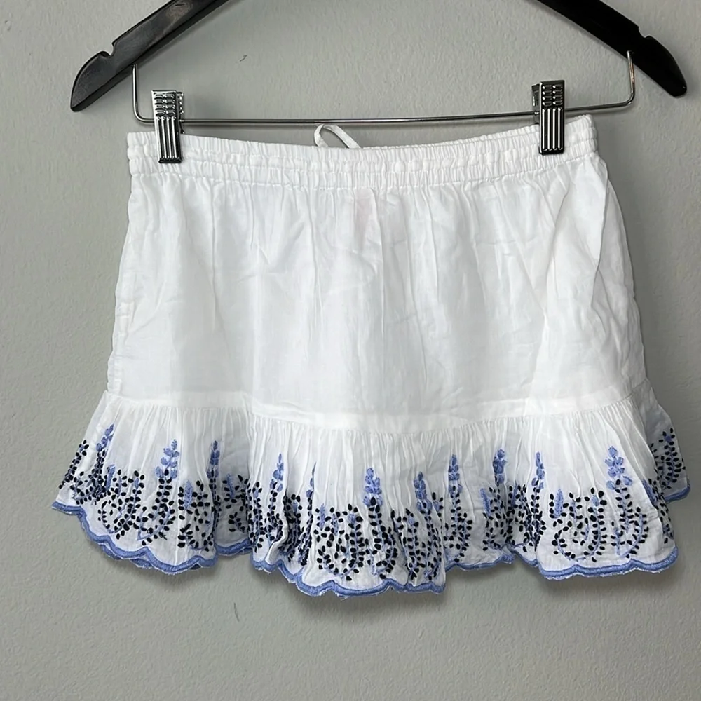 RAGA Anthropologie Embroidered Floral Cotton Mini Skirt in White & Purple
